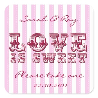 Pink and white Candy stripe love is sweet sticker sticker