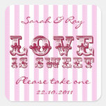 Pink and white Candy stripe love is sweet sticker