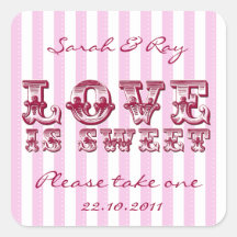 Pink and white Candy stripe love is sweet sticker