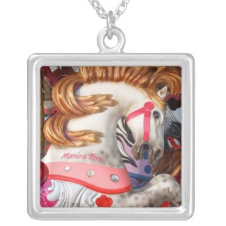 Pink and white carousel horse photograph fair necklace
