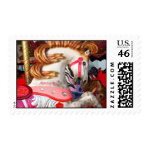 Pink and white carousel horse photograph fair postage