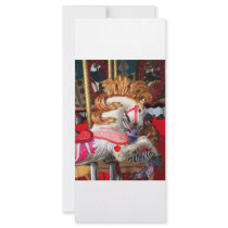 Pink and white carousel horse photograph fair custom rack card