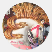 Pink and white carousel horse photograph fair round sticker
