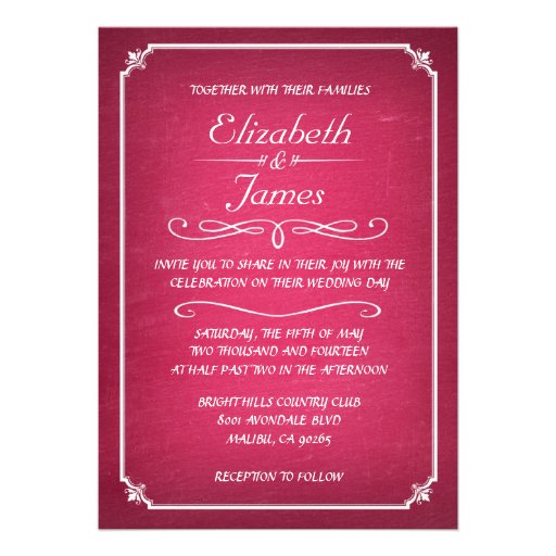 Pink and White Chalkboard Wedding Invitations