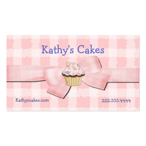Pink and White Checked Bakery Business Cards (front side)