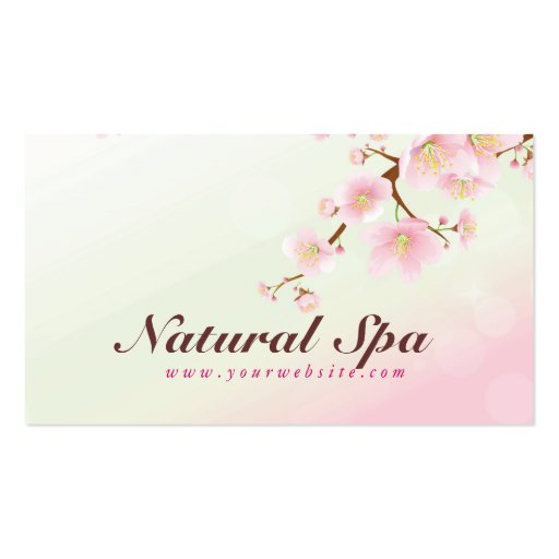 Pink And White Cherry Blossom Natural Spa Business Cards (front side)