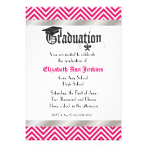 Pink and White Chevron Graduation Announcement invitations