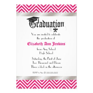 Pink and White Chevron Graduation Announcement
