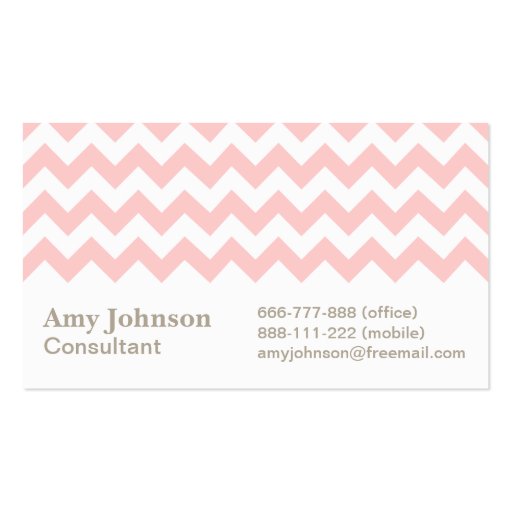 Pink and White Chevron Pattern Business Card Template (front side)