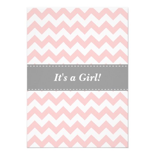 Pink and White Chevron, Stroller, Baby Girl Shower Custom Invitation