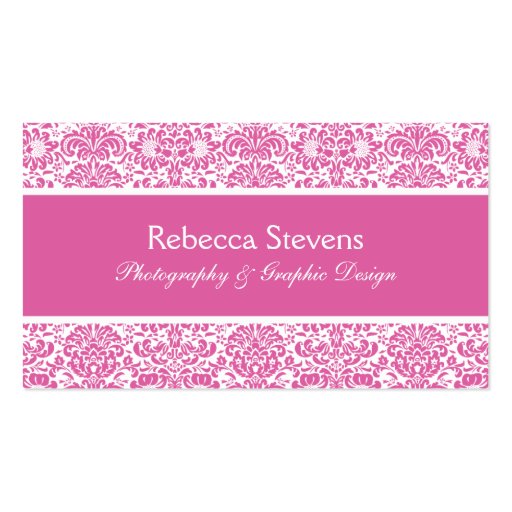 Pink and White Damask Business Card
