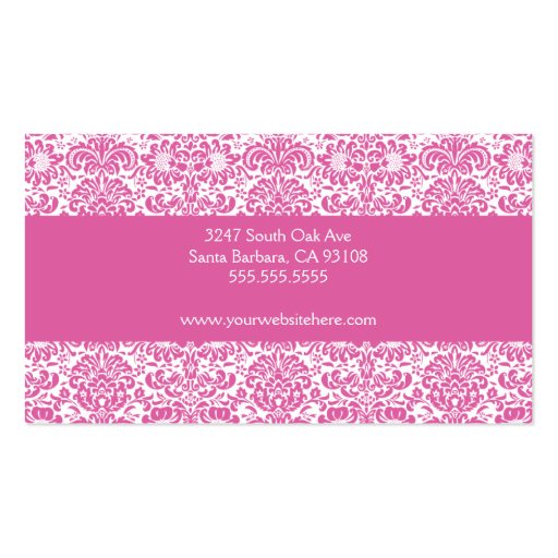 Pink and White Damask Business Card (back side)