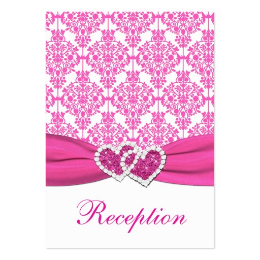 Pink and White Damask Joined Hearts Enclosure Card Business Card (front side)