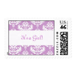 Pink and White Damask Pattern It's a girl Postage Stamps
