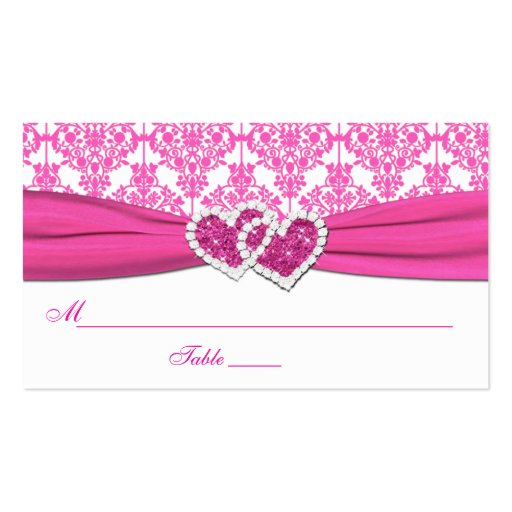 Pink and White Damask Place Cards Business Card Template