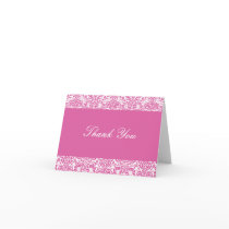 Pink and White Damask Thank You Note Greeting Card