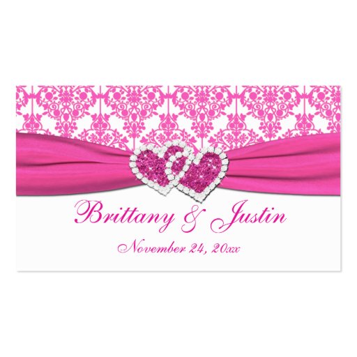 Pink and White Damask Wedding Favor Tag Business Card Templates (front side)