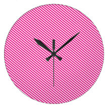 Pink and White Diagonal Stripes Wall Clocks