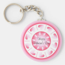 Pink and white dots and hearts key chains