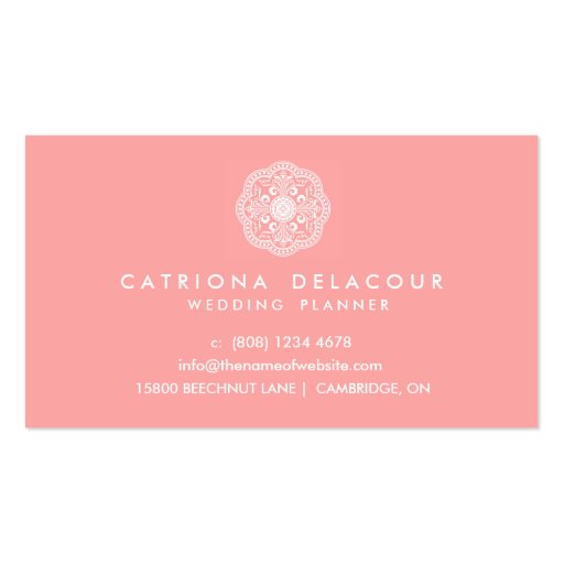 Pink and White Elegant Moroccan Logo Business Card (back side)