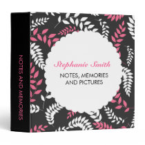 Pink and White Ferns Foliage on Black Binder binders
