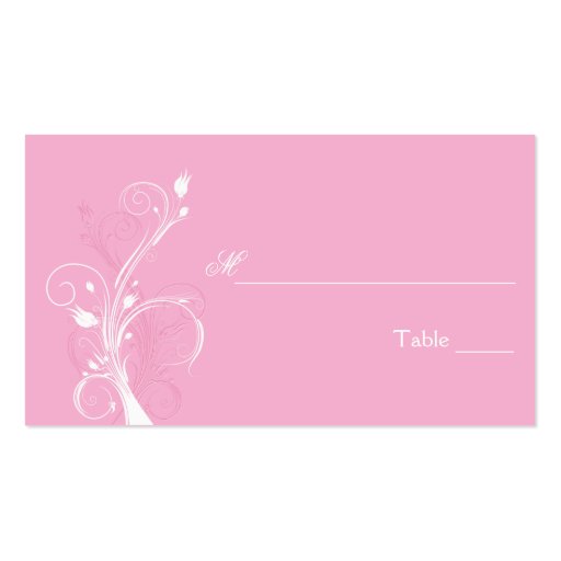Pink and White Floral Placecards Business Card (back side)