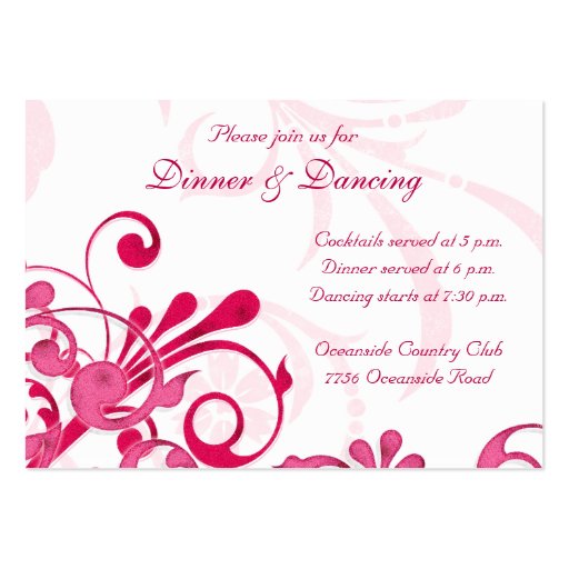 Pink and White Floral Wedding Reception Card Business Card Templates (front side)