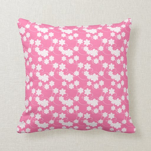 Pink and White Flower Pattern Throw Pillow Zazzle