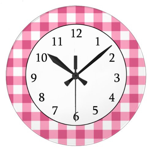 Pink And White Gingham Check Pattern Clock