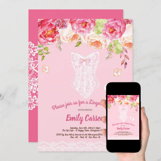 Pink And White Lace Lingerie Shower Bridal Party Invitation Zazzle