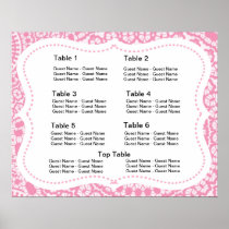 Pink and White Lacy Damask Seating Plan Chart posters