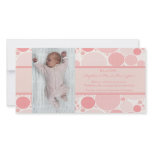 Pink and white modern dots girls baby announcement personalized photo card