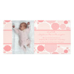Pink and white modern dots girls baby announcement personalized photo card