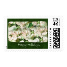 Pink and White Poinsettias 1 Painterly - Happy Postage Stamp