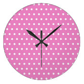 Pink and White Polka Dot Clock