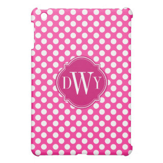 Pink and White Polka Dot Pattern Monogram iPad Mini Cases
