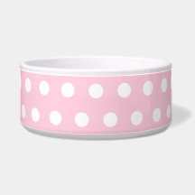 Pink and White Polka Dots Pattern. Dog Water Bowl