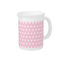 Pink and White Polka Dots Pattern. Beverage Pitchers