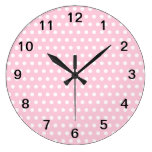 Pink and White Polka Dots Pattern. Wall Clock
