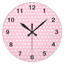 Pink and White Polka Dots Pattern. Wall Clock