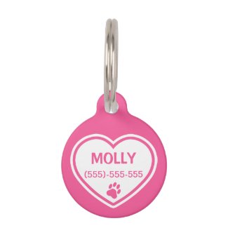 Pink And White Rescue Dog Heart With Custom Info Pet Tag