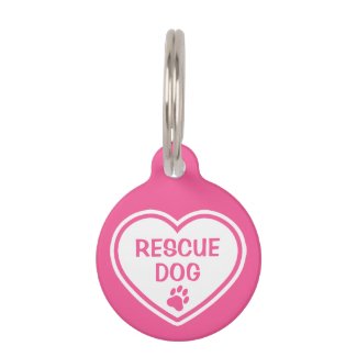 Pink And White Rescue Dog Heart With Custom Info Pet Tag
