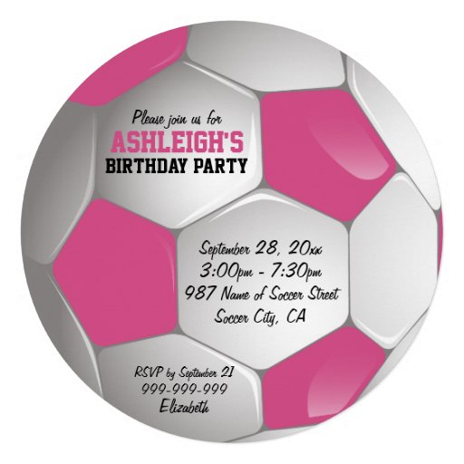 Pink and White Soccer Ball Birthday Party Personalized Invites