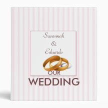Pink and White Stripe Wedding Rings Vinyl Binder