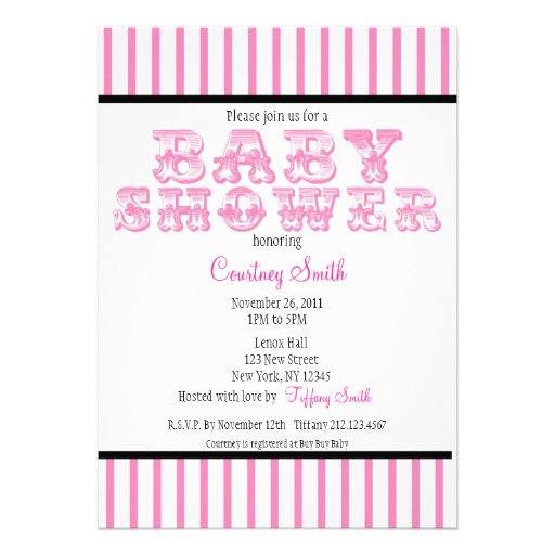 Pink and White Striped Circus Baby Shower Invitati Custom Invites