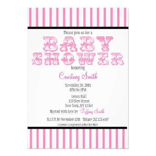 Pink and White Striped Circus Baby Shower Invitati Custom Invites