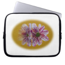 Pink and White Striped Daisy Gerbera Laptop Sleeve