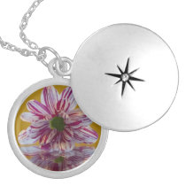 Pink and White Striped Daisy Gerbera Personalized Necklace