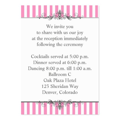 Pink and White Striped Enclosure Card Business Cards (back side)