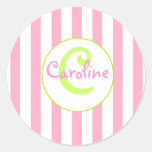 Pink and White Striped Sticker with Lime Accents